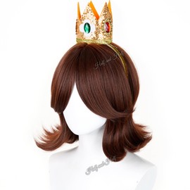 Short Curly Deep Brown Princess Costume Wig Set Red Brown Center Part Wig