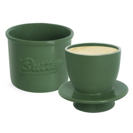 MSJGA Butter Crock for Counter with Water, French Butter Keeper for Spreadable Butter Ceramic Butter Dish with Lid for Countertop, Butter Container Holder, Home Kitchen Decor (Green, M)