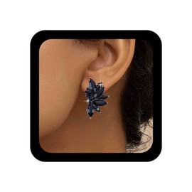 Aneneiceera Vintage Black Cluster Crystal Earrings Black Rhinestone Leaf Stud Earrings CZ Olive Branch Earrings Punk Geometric Cz Earrings Jewelry for Women