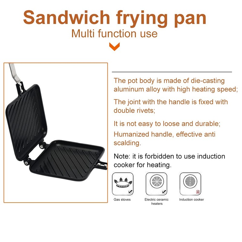 Sandwich Maker, Grilled Sandwich Press with Handle, Double-Coated Non-Stick Stovetop