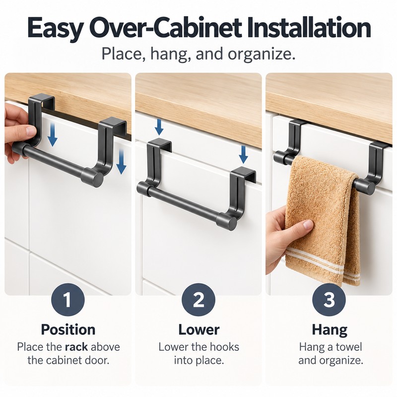 Over Cabinet Towel Bar for Kitchen and Bathroom – 9.06