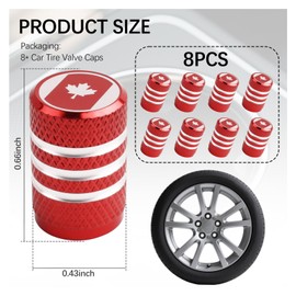 8PCS Car Tire Valve Caps,Stylish Valve Stem Cap with Maple Leaf Design for Avoiding Impurities from Entering,Aluminum Alloy Car Accessories Tire Caps Valves with Built-in Gasket (Red)