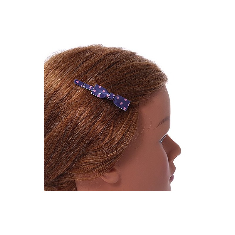 1Pcs Purple with Pink Hearts Acrylic Bow Hair Grip/Slide In