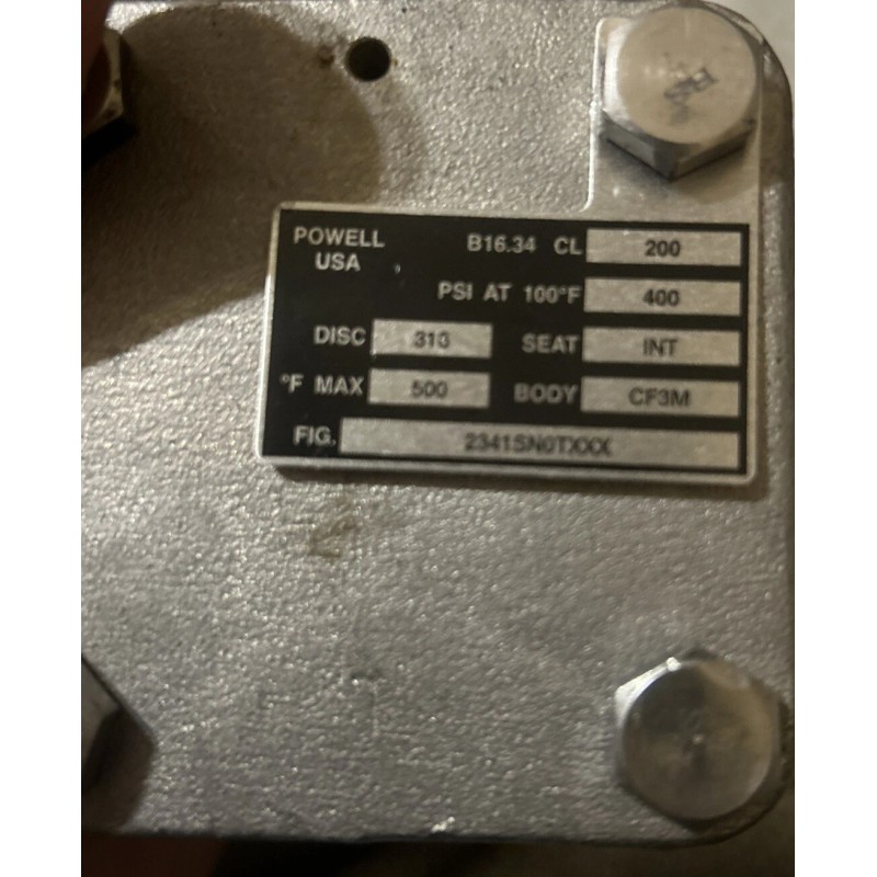 POWELL NEW POWELL 2341SN0TXXX 1" NON-THREADED SWING CHECK VALVE B16.34