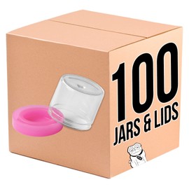 RVTUS 100 pack - 6ml Round Glass Jar No-Neck Concentrate Container with Silicone Lids For Storage of Oils, Waxes, Balm, Cosmetics & More (Pink)