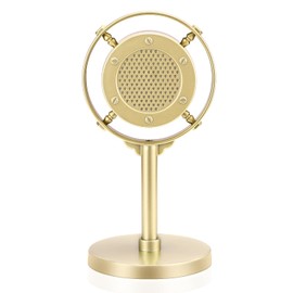 Facmogu Retro Style Condenser Microphone Props, Fake Plastic Classic Microphone Model for Art Object Collectable Hobby Lovers, Vintage Prop Mic for Home Decoration - Gold