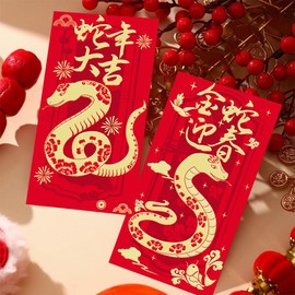 Chinese New Year 2025 Snake Lunar Red Envelopes, Large Lucky Money Envelopes for Adults, Kids, Couples, Festival Celebration, 24pc/set, Traditional Design