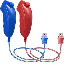 2 Pack suily Nunchuck Controller Replacement Compatible for Wii Remote (Blue + Red)