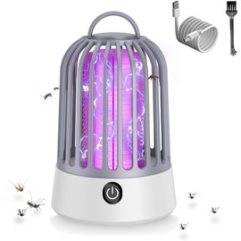 Electric Bug Zapper Mosquito Zapper Indoor Outdoor, Rechargeable Fly Trap Fly Killer Portable and Hangable with USB,Insect Killer Mosquito Trap for Home,Patio,Garden,Camping,Backyard,Kitchen,Grey