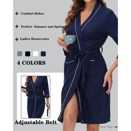 Starblazia Waffle Dressing Gown Ladies Housecoats Lightweight Women's Kimono Bathrobes Soft Nightwear for All Seasons Spa Sleepwear Hotel,XL,Navy Blue