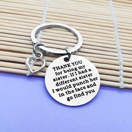 Sister Keyring Keychain Sister Gift Thank You for Being My Sister Keyring Sister Keyring Family Best Friends Key Chain Rings Christmas Birthday Gift for Women Girls Friendship Keyring Gift