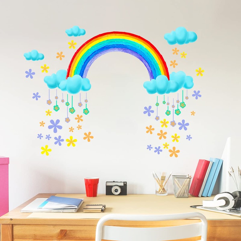 Condessacity Flower Rainbow Clouds Cute Kids Room Kindergarten Nursery Wall