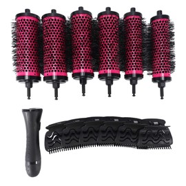Tiamu 6-Piece Organic Round Hair Brush Ceramic, Removable Curler Brush with Positioning Clips, Curl Curler Comb Hairdresser, Styling Tool for Curly Hair, Gifts