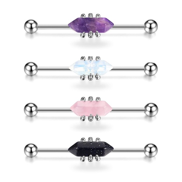 BOPREINA 4pcs 14G Industrial Piercing Bars Stainless Steel 38mm Barbell