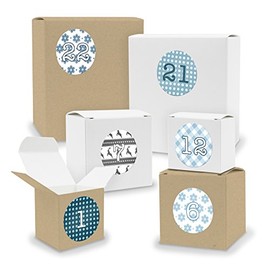 DIY itenga Advent Calendar Set V03 to Fill Yourself 24 x Cubes Mixed White/Brown (Kraft Cardboard) + Sticker (Z05 Blue Tones Nordic Motif)