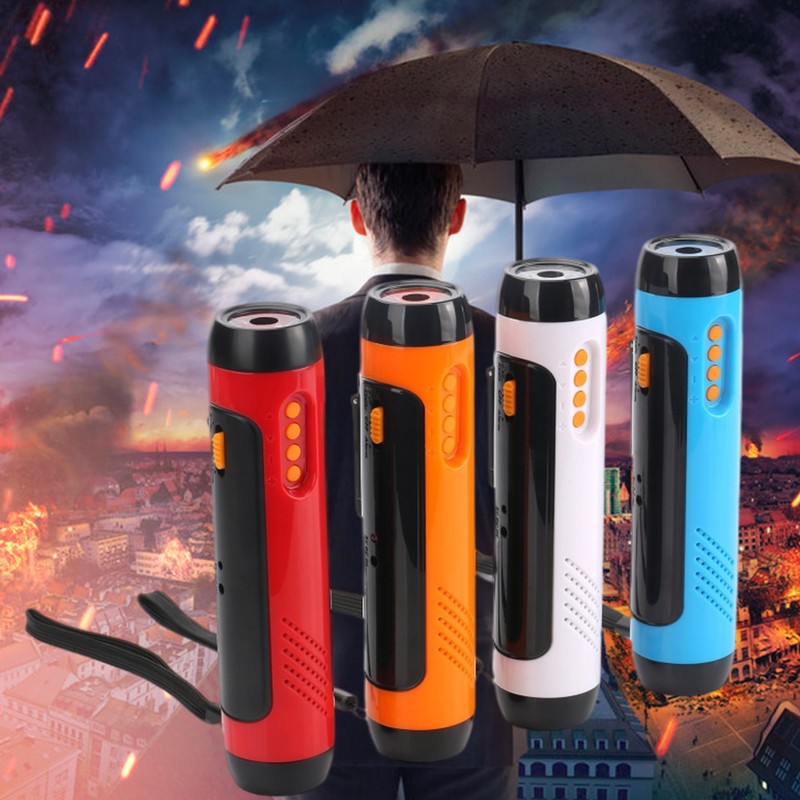 Portable Hand Crank Flashlight with Alarm FM Radio Function 1800mAh