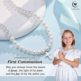 UPROMI First Communion Gifts for Girls, First 1st Holy Communion Gifts for Girls Catholic Communion Cross Necklace for Girls