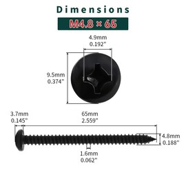 #10 x 3 Pan Head Wood Screws (50 pcs), 18-8 (304) Stainless Steel, Phillips Drive Pan Head Self Tapping Screws, Black Oxide Coated Sheet Metal Screws, Fayeploo (with Phillips Driver Bit)