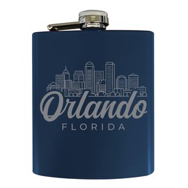 R and R Imports Orlando Florida Souvenir 7 oz Engraved Steel Flask Matte Finish Navy 4-Pack