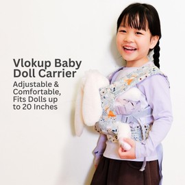 Vlokup Baby Doll Carrier, Adjustable Doll Carrier for Little Girls, Front & Back Wear, Made with Soft Fabric, Fits Dolls & Stuffed Animals up to 20 Inches, Wildflower, WoodlandAnimal