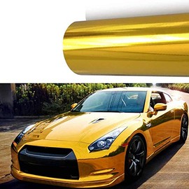 Chrome Mirror Vinyl Film Wrap Sticker Decal Stretchable Reflective Free Tool Kit (Gold, 120" x 60" / 10FT x 5FT)