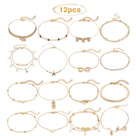 16Pcs Ankle Bracelets for Women Adjustable Anklets for Women Beach Surfer Ankle Bracelet Set Gold Silver Anklets for Women Heart Star Turtle Ankle Chains for Women and Girls (gold)