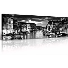 DJSYLIFE Venice Skyline Wall Art Black and White Italy Cityscape Canvas Print Painting Buildings Grand Canal Landscape Pictures Modern Artwork for Man Room Office Living Room Decoration 13.8"x47.3"