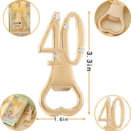 24 pcs Golden 40th Bottle Opener Birthday Party Favors, Rhinestones Wedding Anniversary for Guests Beer Opener Favor Gift Party Decor (Gold, 40 style)