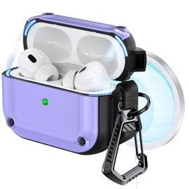 RFUNGUANGO for AirPods Pro 2nd Generation Case Cover with Cleaner Kit,Powerful Drop Protection, Magnetic Lid, for AirPod Gen 2 Charging Case 2023/2022/2019,Purple