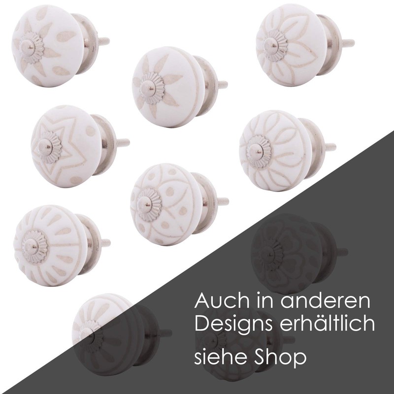 Knober 10 pieces in white ALBA white, decorated, stainless steel