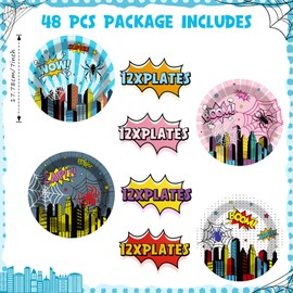 Zhehao 48 Pcs Spider Birthday Party Plates Hero Party Supplies Decorations Spiders Tableware Dinnerware Spiderweb Disposable Paper Plates for Birthday Baby Shower Supplies Favor