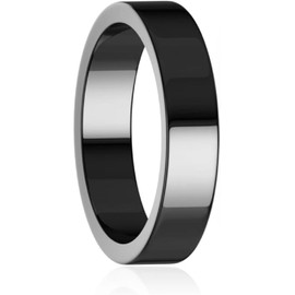 Non fading glossy plain circle fashionable stainless steel couple ring (Black, 7)