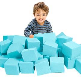 ZMCYER Foam Pit Cubes Blocks - 24PCS Sponge Form Cubes for Foam Ball Pits, Gymnastics, Freerunning and Parkour Courses, Skateboard Parks, BMX, Trampoline Arenas-Light Blue(5" x 5" x 5")
