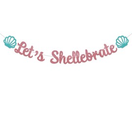 Let's Shellebrate Banner - Seashell Bridal Shower Bachelorette Party Decor, Mermaid Baby Shower Birthday Party Decorations Rose Gold