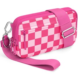 YINHEXI Wristlet Crossbody Wallets for Women Nylon Quilted Travel Bag Wallet with Strap, 4 Zippers Cell Phone Bag Purse (Rose Red)