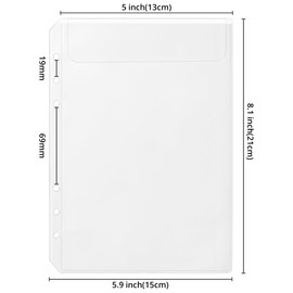 A5 Clear Binder Pockets,No Zipper 6 Holes Cash Envelopes for A5 Budget Binder,A5 Planner Inserts PVC Binder Pouch for Cash Budgeting,Loose Leaf Bags Document Organizers (12)