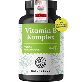 Nature Love® Vitamin B Complex Forte - 180 Capsules (6 Months), Doses up to 10 Times Higher than Other Vitamin B Complexes, Premium: with Bio-Active Vitamin B Forms, Thus Ensuring High Bioavailability