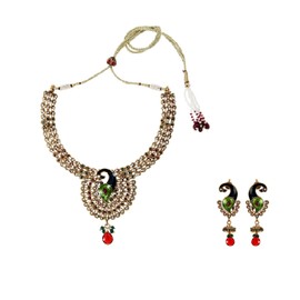 Bollywood Jewelry Balika Vadhu Style Meenakari Peacock Necklace and Earring Set -sku100352