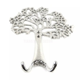 Sil Interiors Tree of Life Wall Hook Plaque Coat Rack Key Towel Hanger Silver Polished 10 1/2"