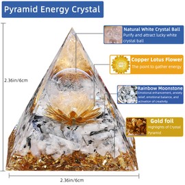 Hopeseed Orgone Pyramid for Positive Energy, Orgonite Rainbow Moonstone&White Crystal Healing Crystals Pyramid for Reduce Stress Chakra Reiki Healing Meditation Cleanses the Mind and Boosts Confidence