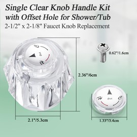 ZephyrJazz Faucet Handle Compatible with Delta Faucet RP2391, Single Clear Knob Handle Kit with Offset Hole for Shower/Tub, 2-1/2" x 2-1/8" Faucet Knob Replacement, Clear Acrylic Finish (1 Pack)