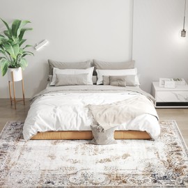 HOMCOM Machine Washable Area Rug, 6x9 Indoor Boho Rug, Non-Slip, Low Pile for Living Room, Bedroom, Dining Room, Kitchen, Home Office, Distressed Carpet for High Traffic Areas, Brown Floral