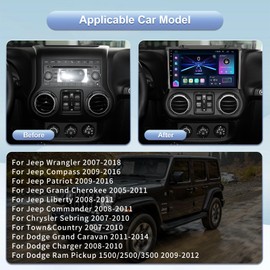 [4GB+32GB] Car Radio Stereo for Jeep Wrangler JK 2007-2018 with Wireless CarPlay Android Auto, 10 Inch Touch Screen Stereo Replacement with 5G WiFi GPS BT FM DSP SWC