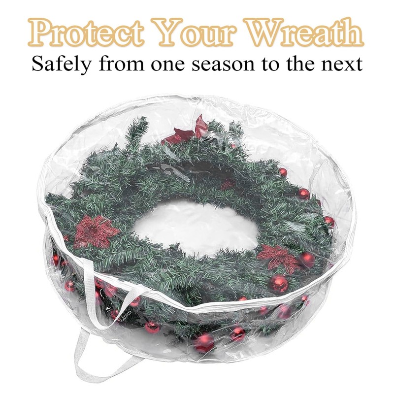 4 PCS Clear Wreath Storage Bag, 24x8 Inch Christmas Wreath