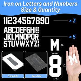 223 Pcs Iron on Letters and Numbers, 8 Inch Clothing Heat Transfer 0 to 9 Jersey Iron on Numbers, 2 Inch White Iron on Vinyl Letters with A-Z PU Alphabets Sticker for DIY Craft Team Uniform Sports