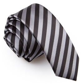 DQT Thin Stripe Fashion Casual Business Party Work Skinny Neck Tie for Men in Black and Grey