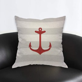 AOYEGO Red Anchor Throw Pillow Cover Nautical Marine Boat Equipment Sail Ocean Ship Striped Background Pillow Case 18x18 Inch Decorative Men Women Boy Girl Room Cushion Cover for Home Couch Bed