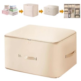SANHIGHEND 2024 New Upgrade Compressing Bag, Ultra Space-Saving with Zip, Self-Compression Organiser, for Duvets, Clothes, Bedding, Dustproof (Beige, L (54 x 42 x 30 cm)