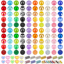 110 Pcs 20mm Beads for Pens Making with 60Pcs Rondelle Spacer Beads, Bubblegum Beads Mixed Crystal Resin Chunky Beads Sugar Beads for Beadable Pens Supplies Keychains DIY Craft