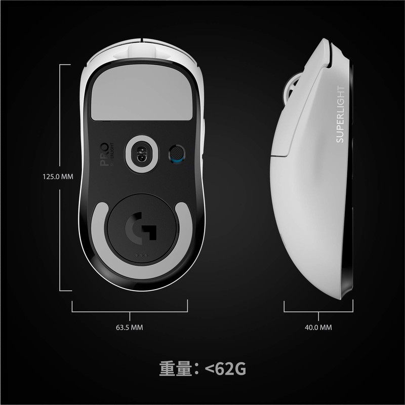 Logicool G PRO X SUPERLIGHT Wireless Gaming Mouse, G-PPD-003WL-WH, Under
